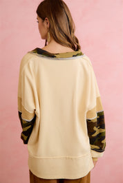 Beck Camo Patchwork V-Neck Relaxed Pullover