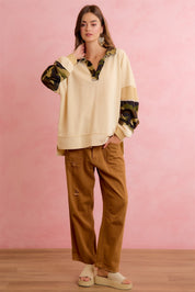 Beck Camo Patchwork V-Neck Relaxed Pullover