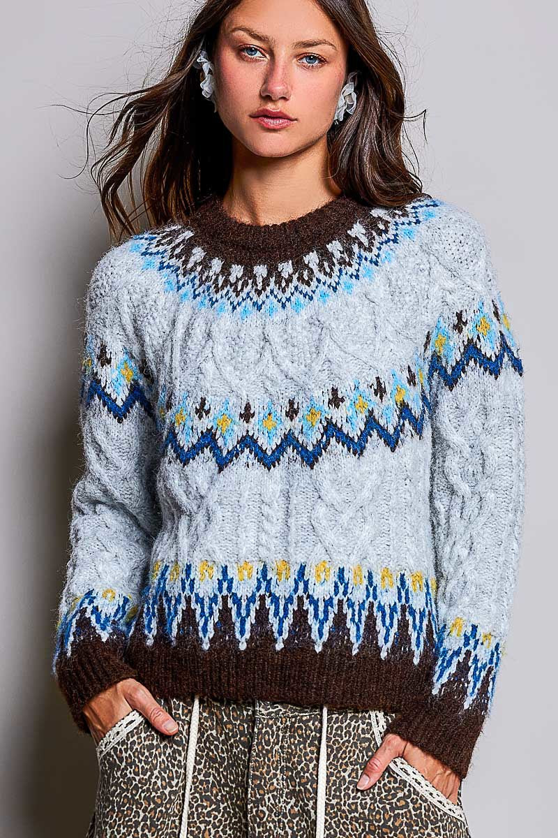 Bluebird Lodge Cable Knit Fair Isle Sweater