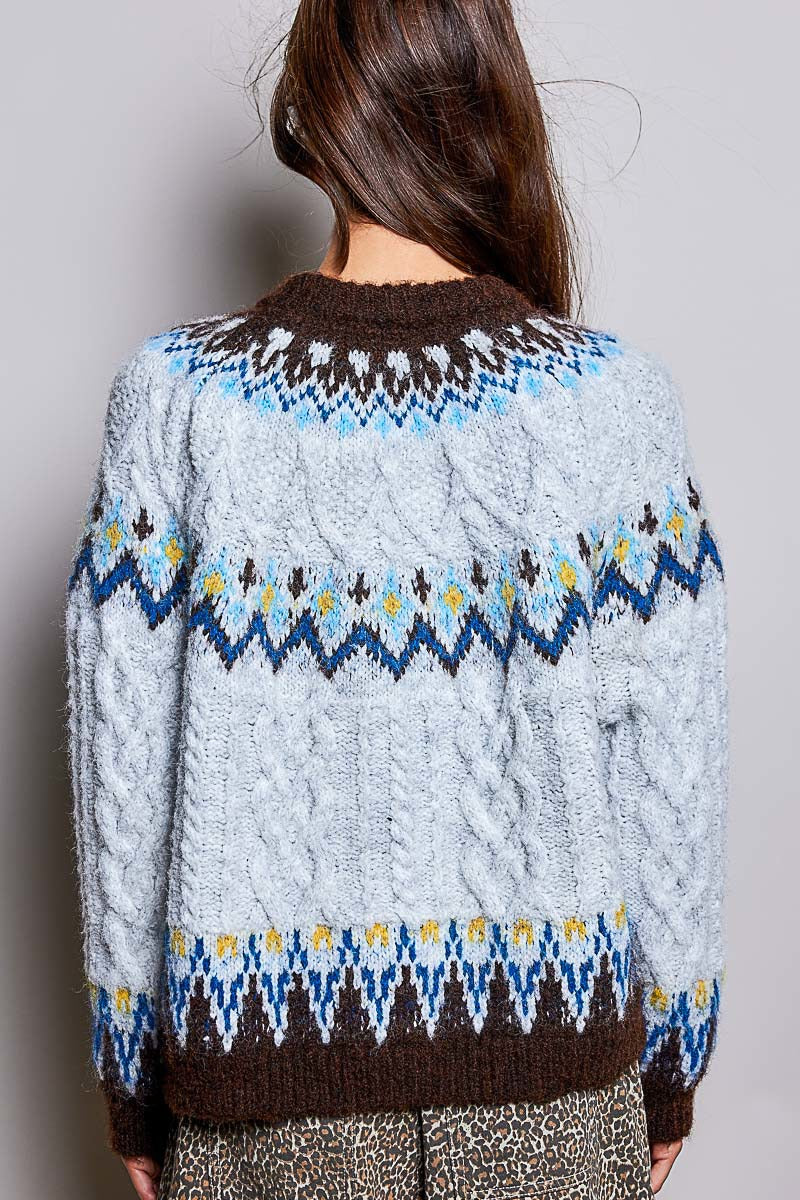 Bluebird Lodge Cable Knit Fair Isle Sweater