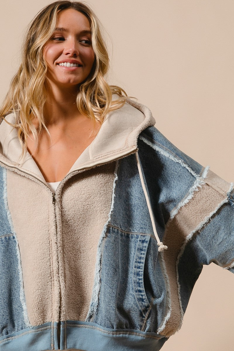 Blueprint Mixed Media Zip-Up Hoodie
