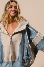 Blueprint Mixed Media Zip-Up Hoodie