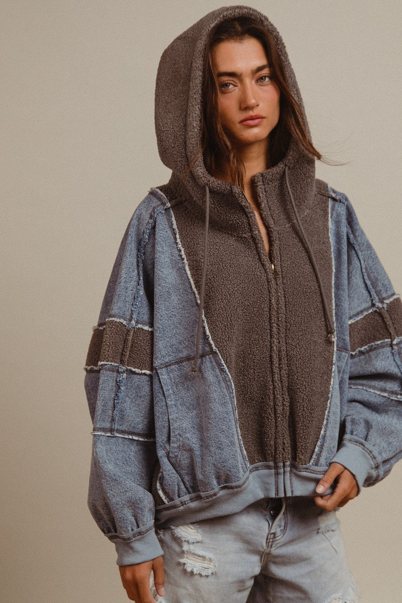 Blueprint Mixed Media Zip-Up Hoodie