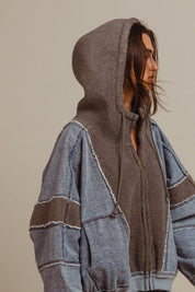 Blueprint Mixed Media Zip-Up Hoodie