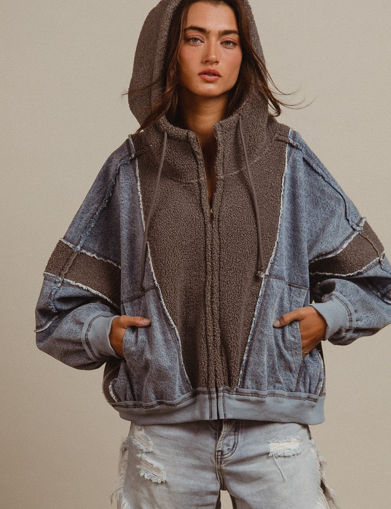Blueprint Mixed Media Zip-Up Hoodie