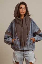 Blueprint Mixed Media Zip-Up Hoodie