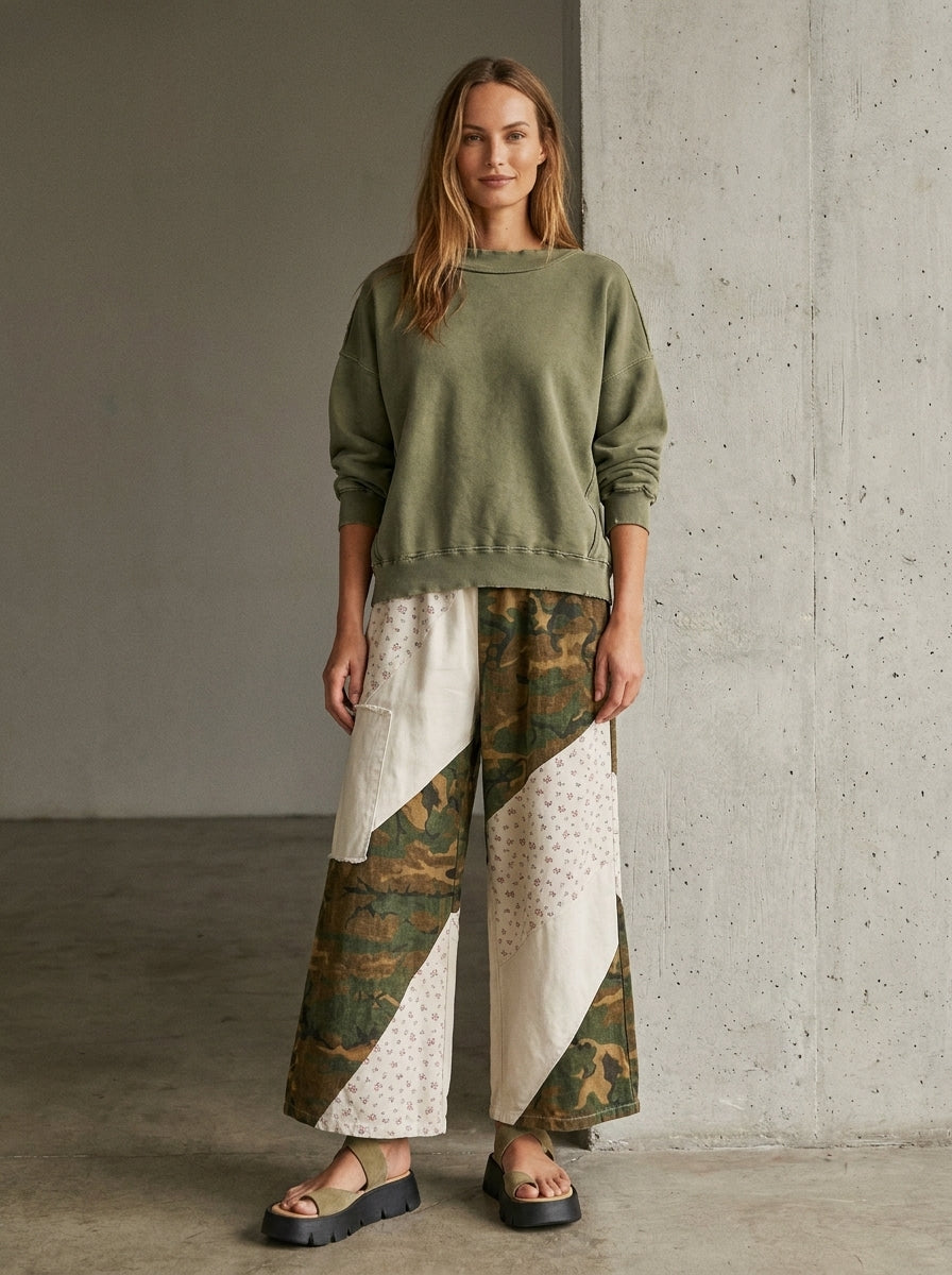Caliche Camo Floral Patch Wide Leg Pants