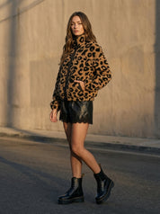 Calico Leopard High Neck Sherpa Jacket