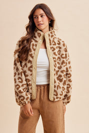Calico Leopard High Neck Sherpa Jacket