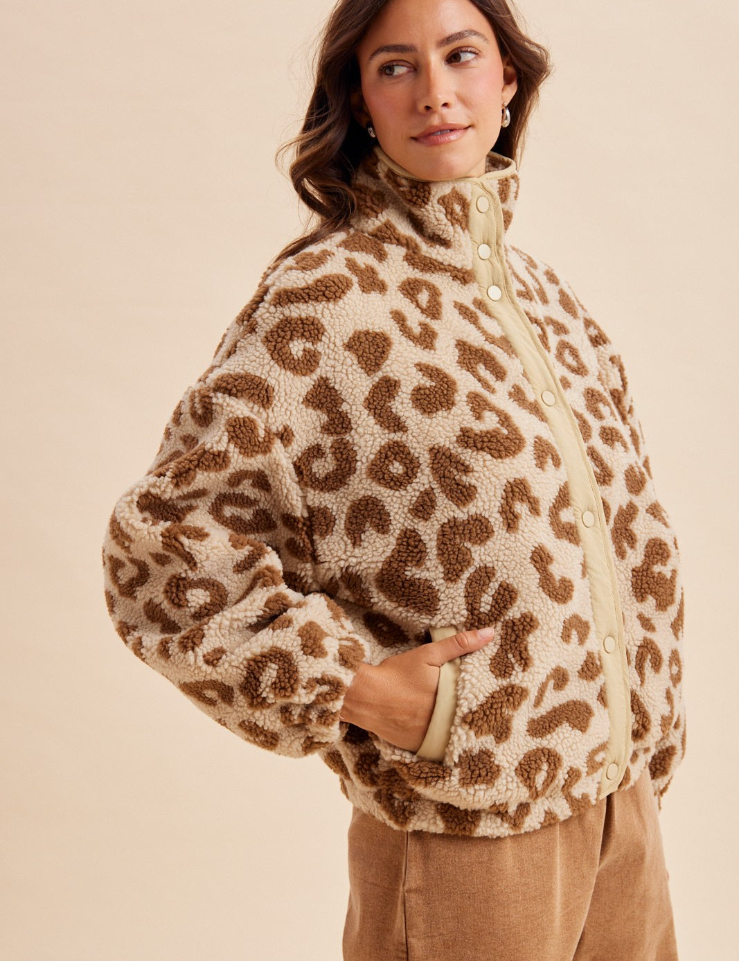 Calico Leopard High Neck Sherpa Jacket