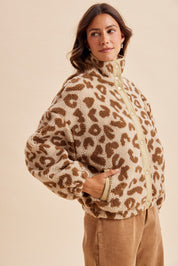 Calico Leopard High Neck Sherpa Jacket