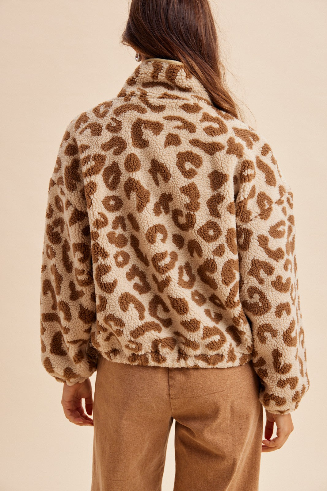 Calico Leopard High Neck Sherpa Jacket