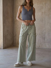 The Essential Mineral Washed Wide Leg Terry Cargo Pants
