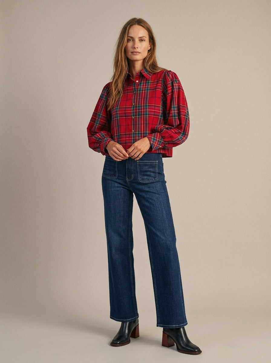 Celia Plaid Puff Sleeve Blouse