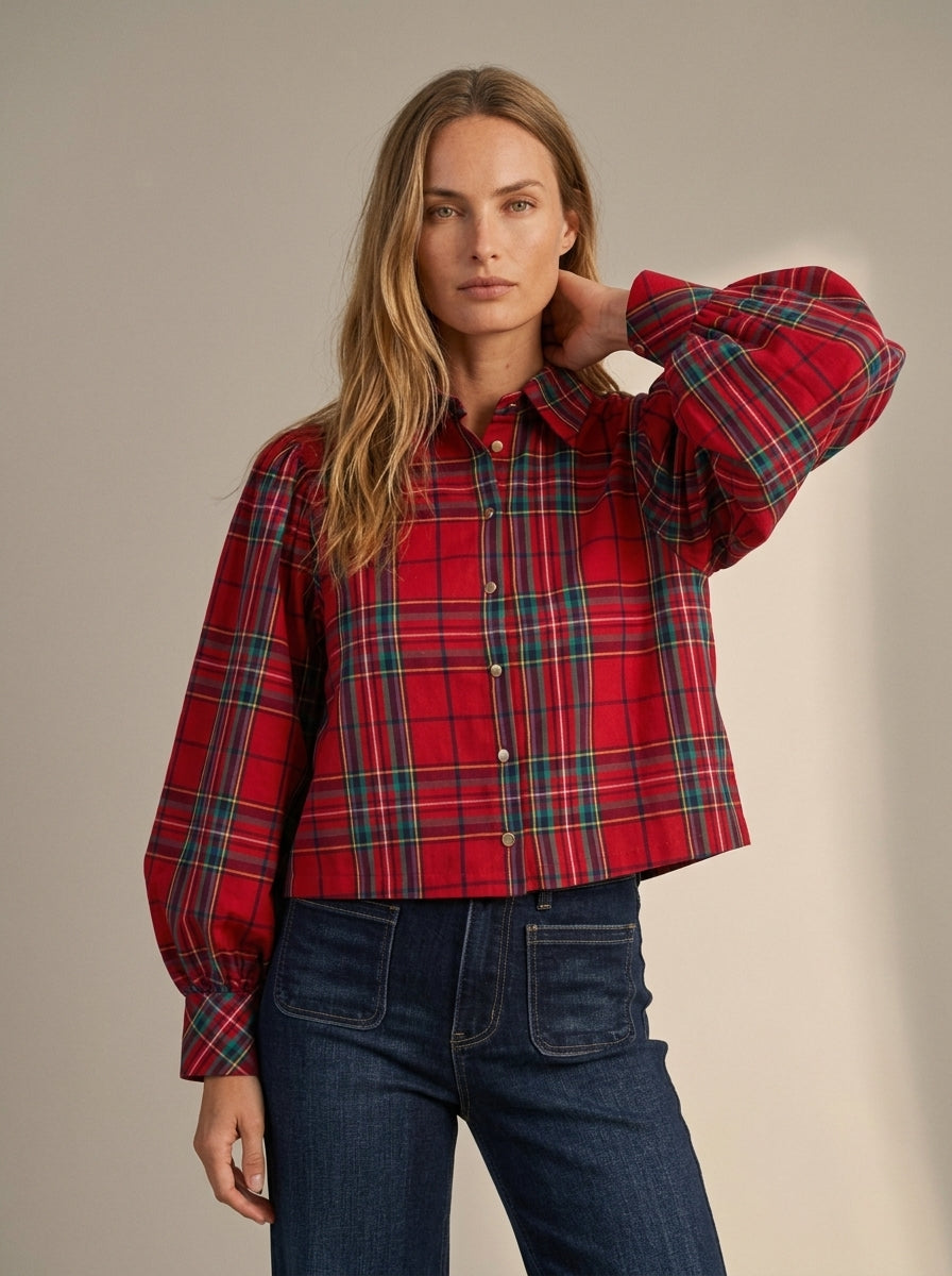 Celia Plaid Puff Sleeve Blouse