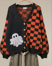 Free Spirit Checkerboard Halloween Cardigan