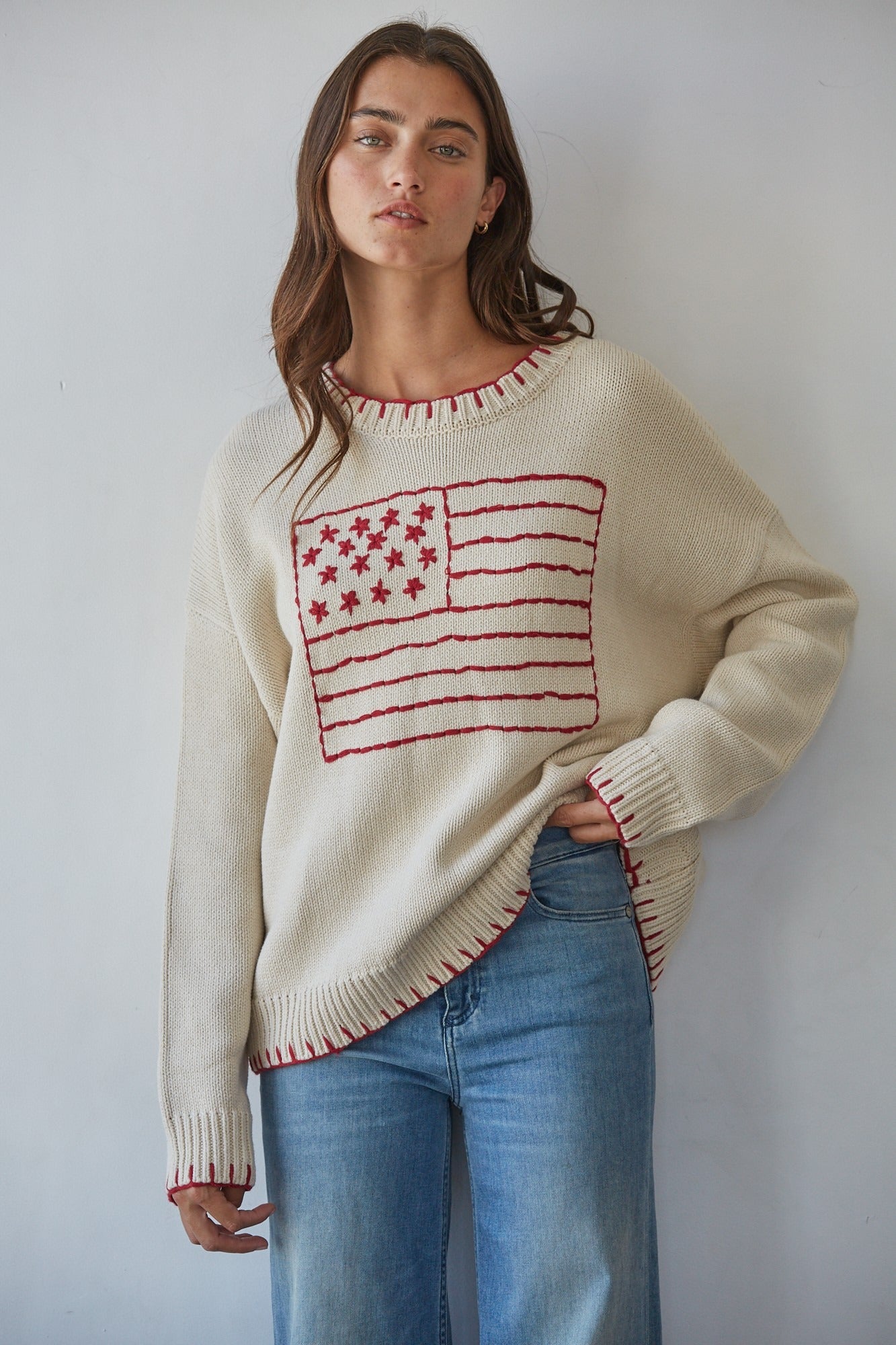 Contrast Stitch Flag Sweater