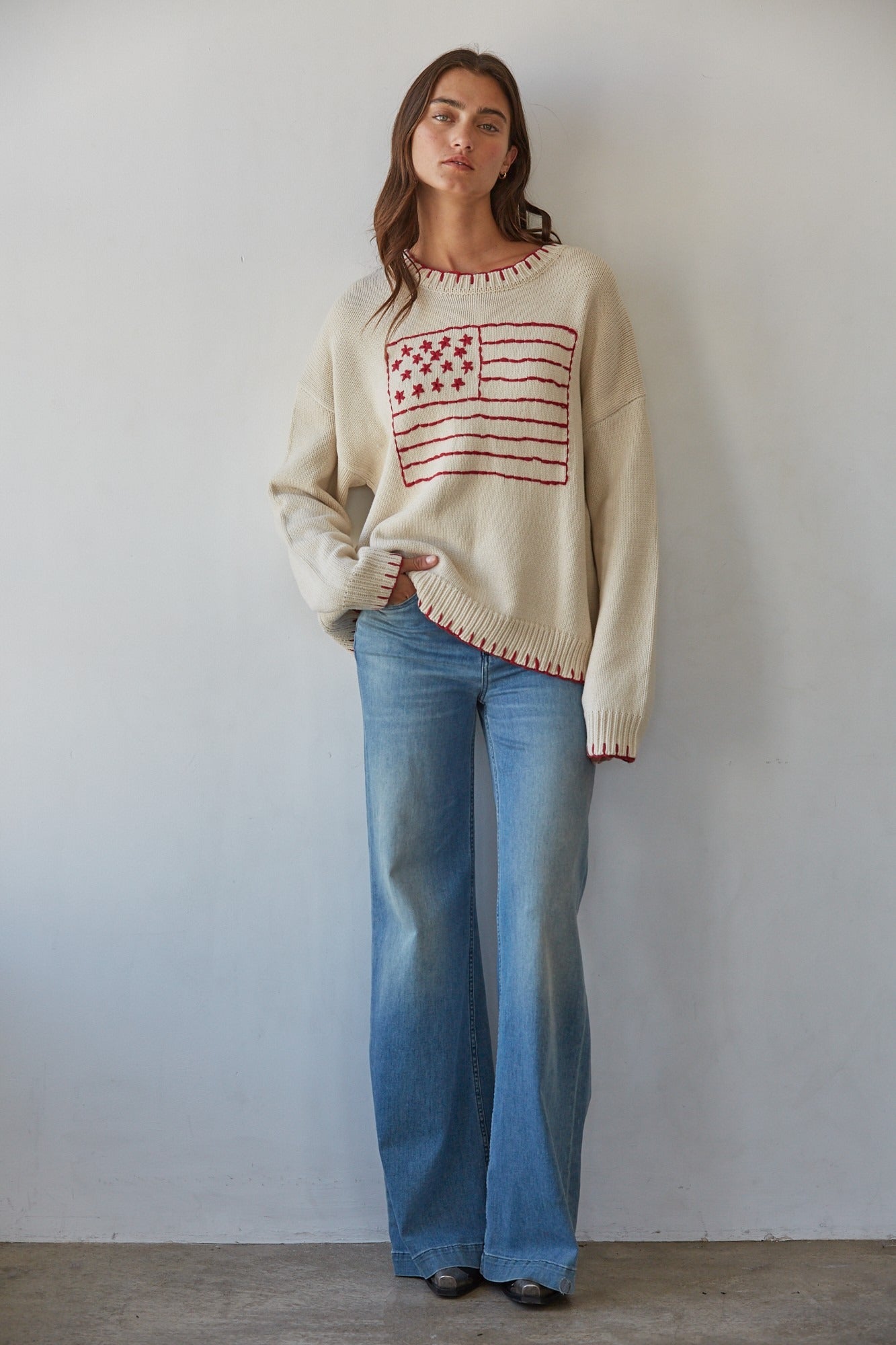 Contrast Stitch Flag Sweater