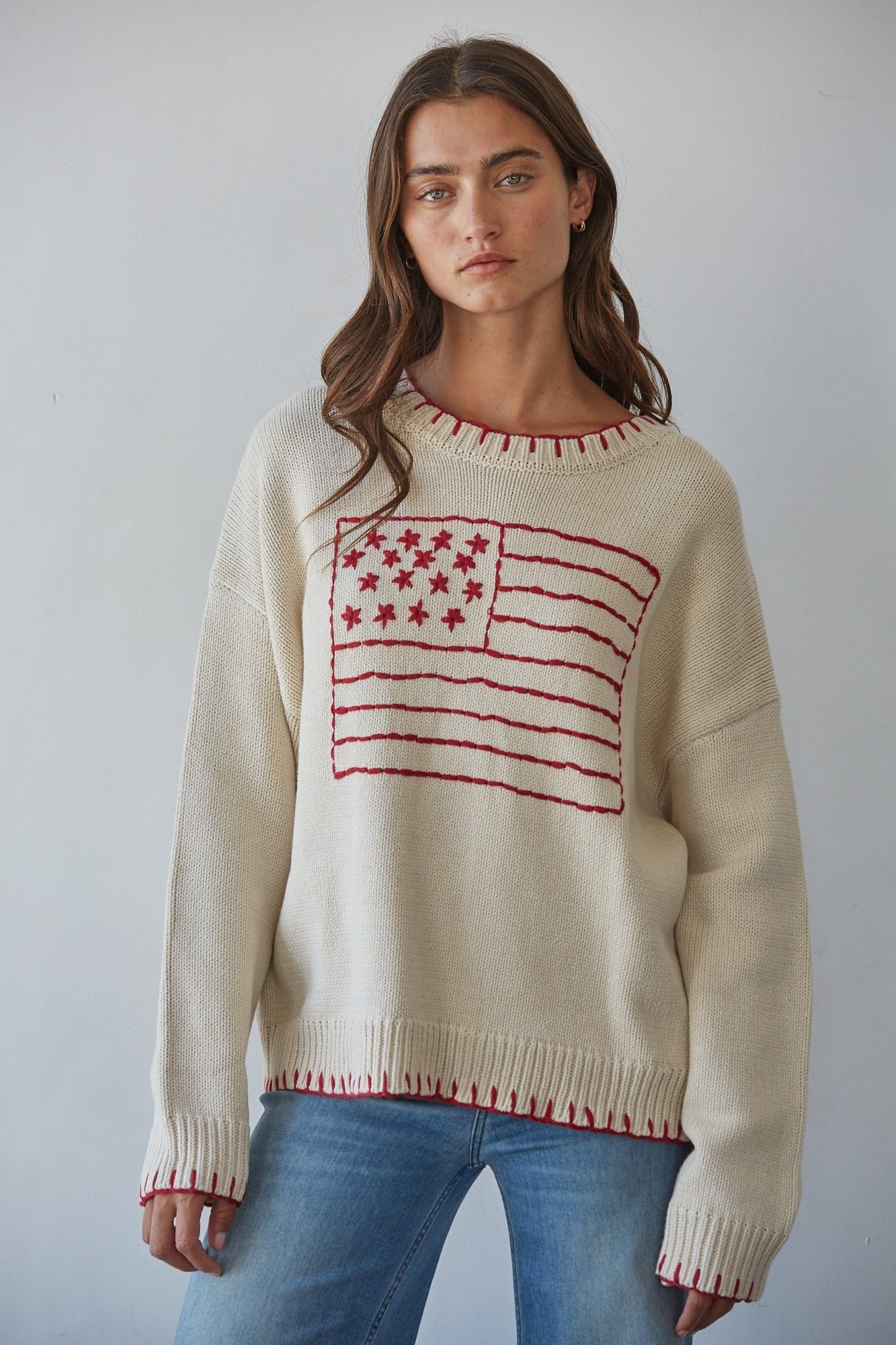 Contrast Stitch Flag Sweater