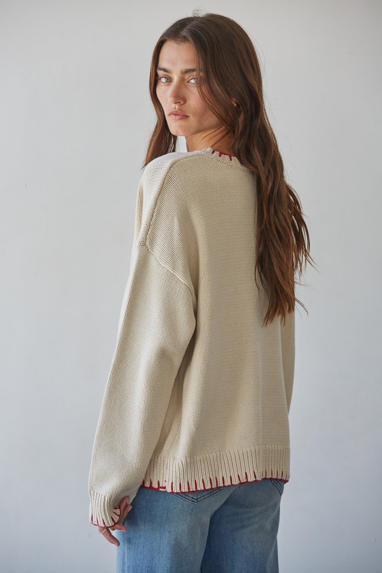 Contrast Stitch Flag Sweater