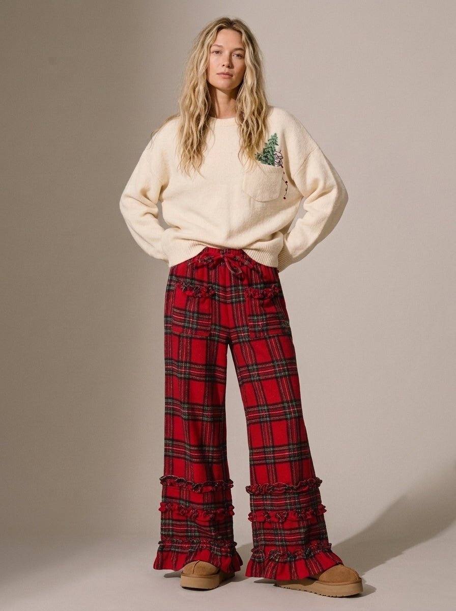 Cordelia Ruffle Trim Plaid Pants