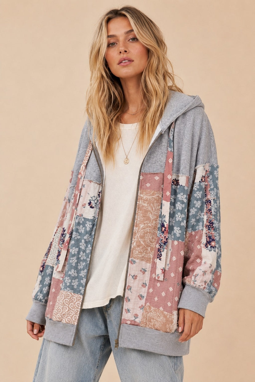 Cottonwood Multi Pattern Patchwork Zip-Up Hoodie