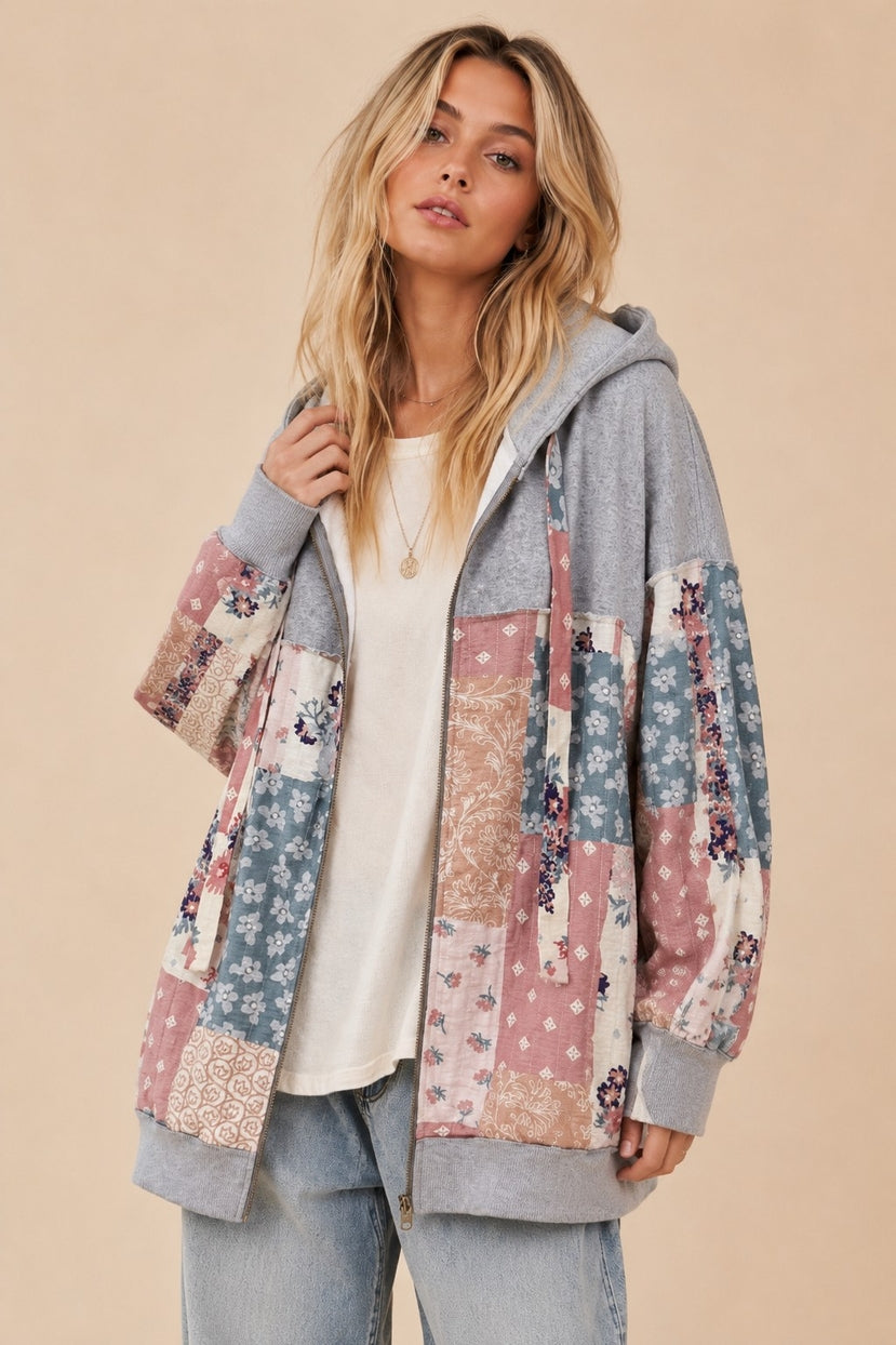 Cottonwood Multi Pattern Patchwork Zip-Up Hoodie