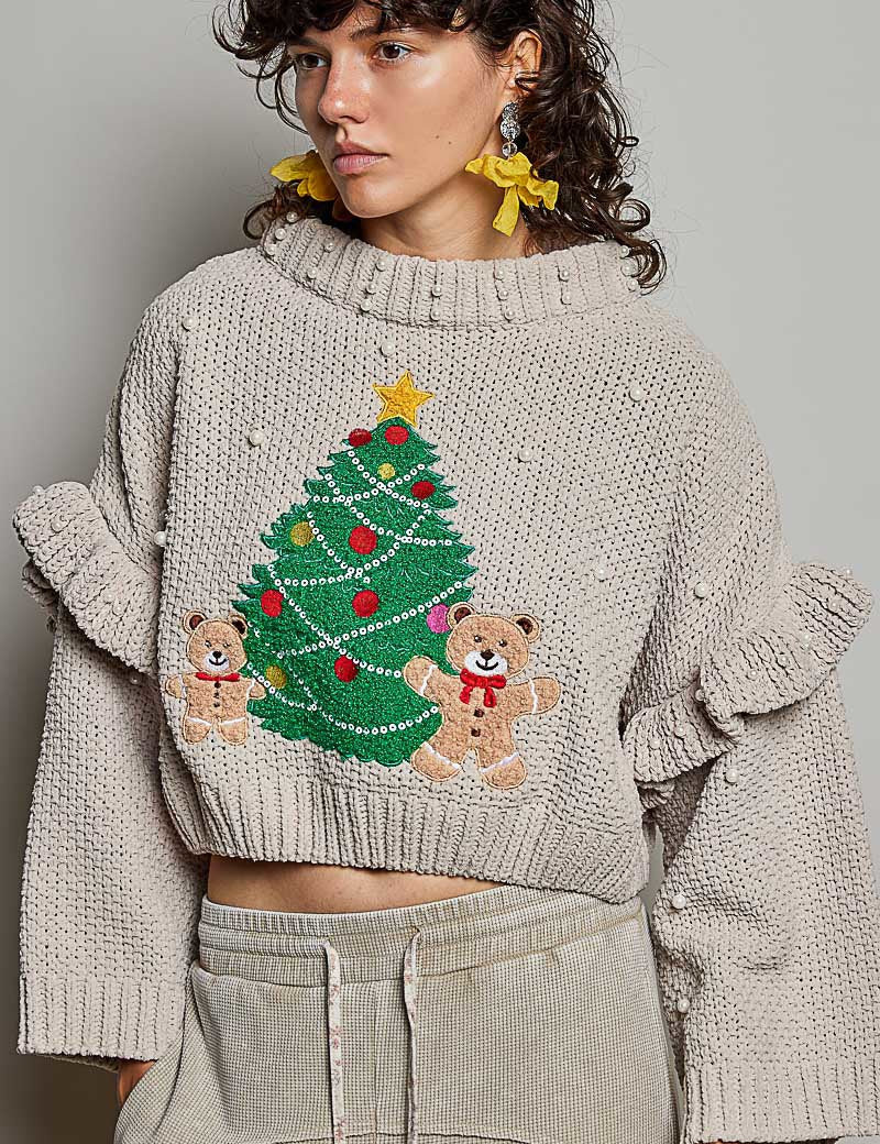 Dancin' Around The Tree Cropped Knit Sweater