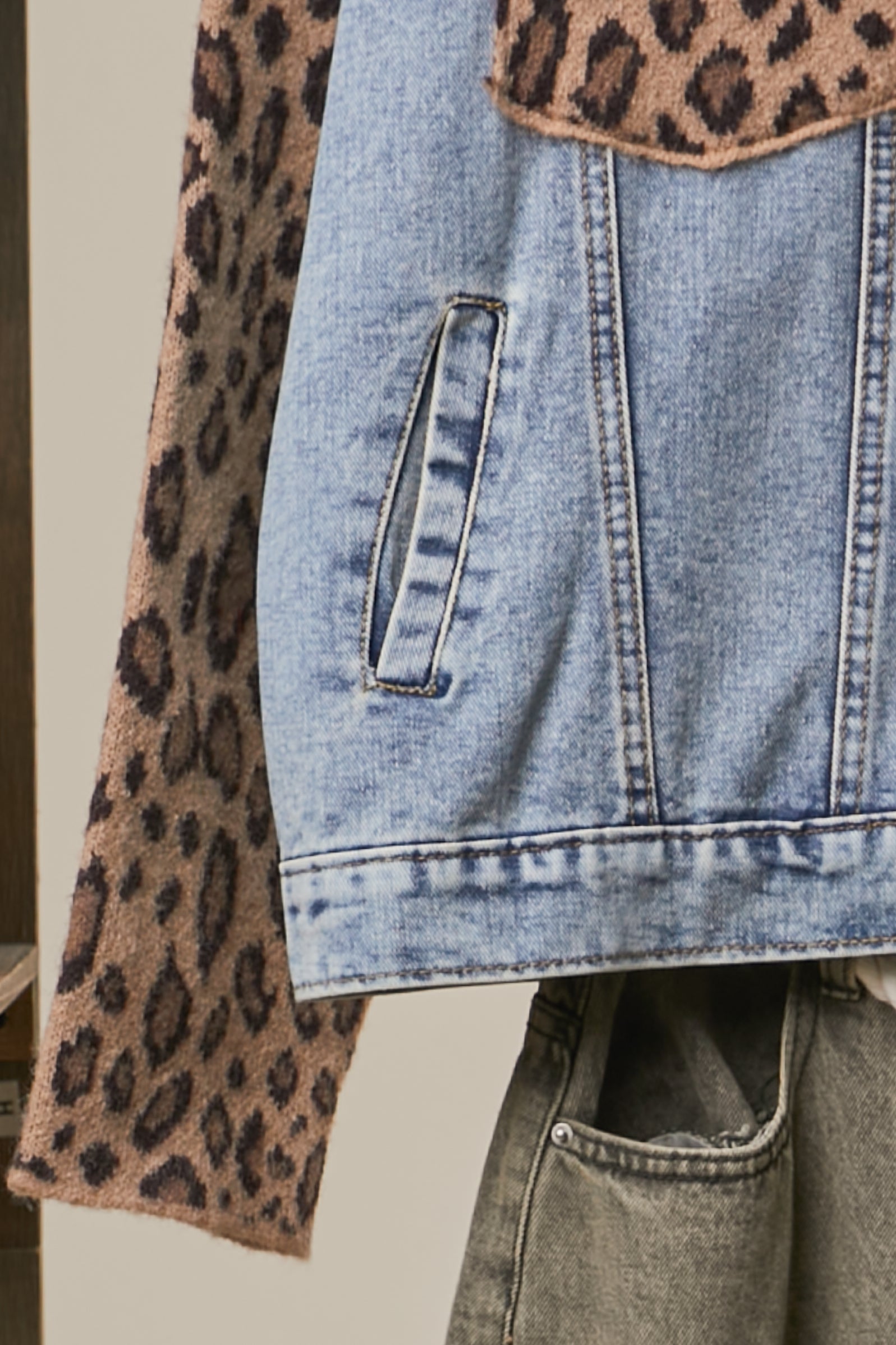 Double-Take Animal Print Hooded Denim Vest