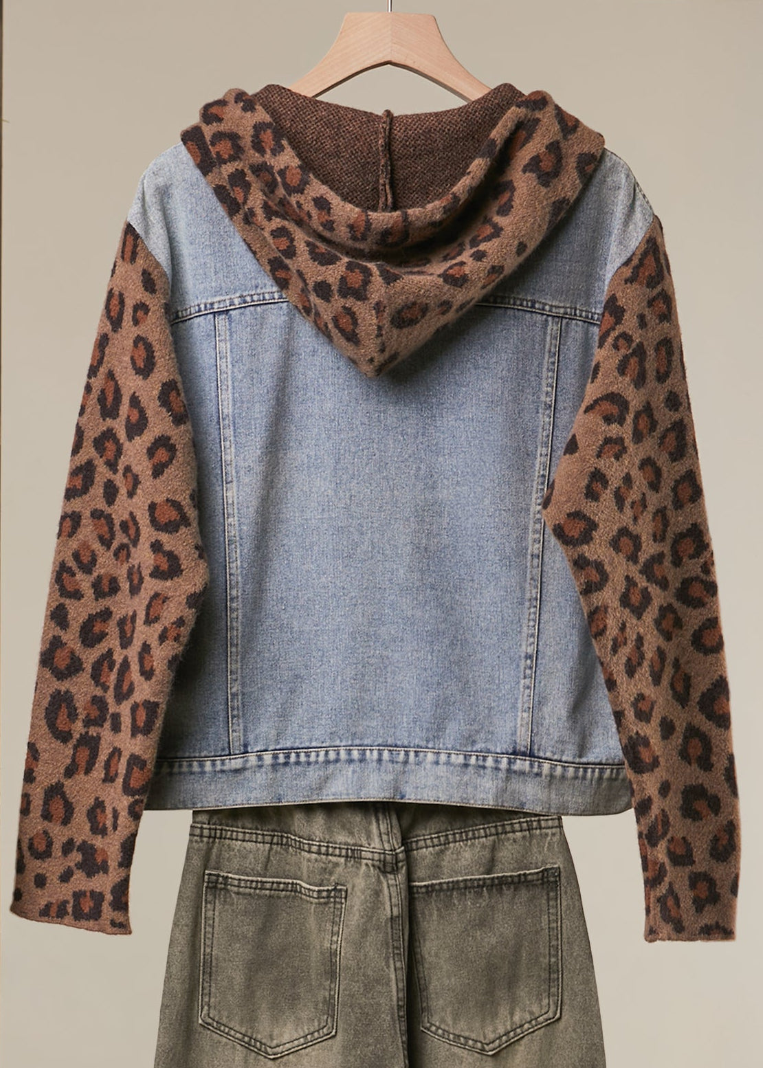 Double-Take Animal Print Hooded Denim Vest