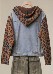 Double-Take Animal Print Hooded Denim Vest