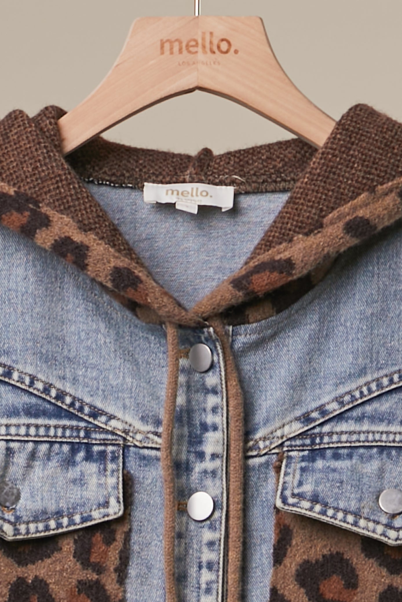 Double-Take Animal Print Hooded Denim Vest