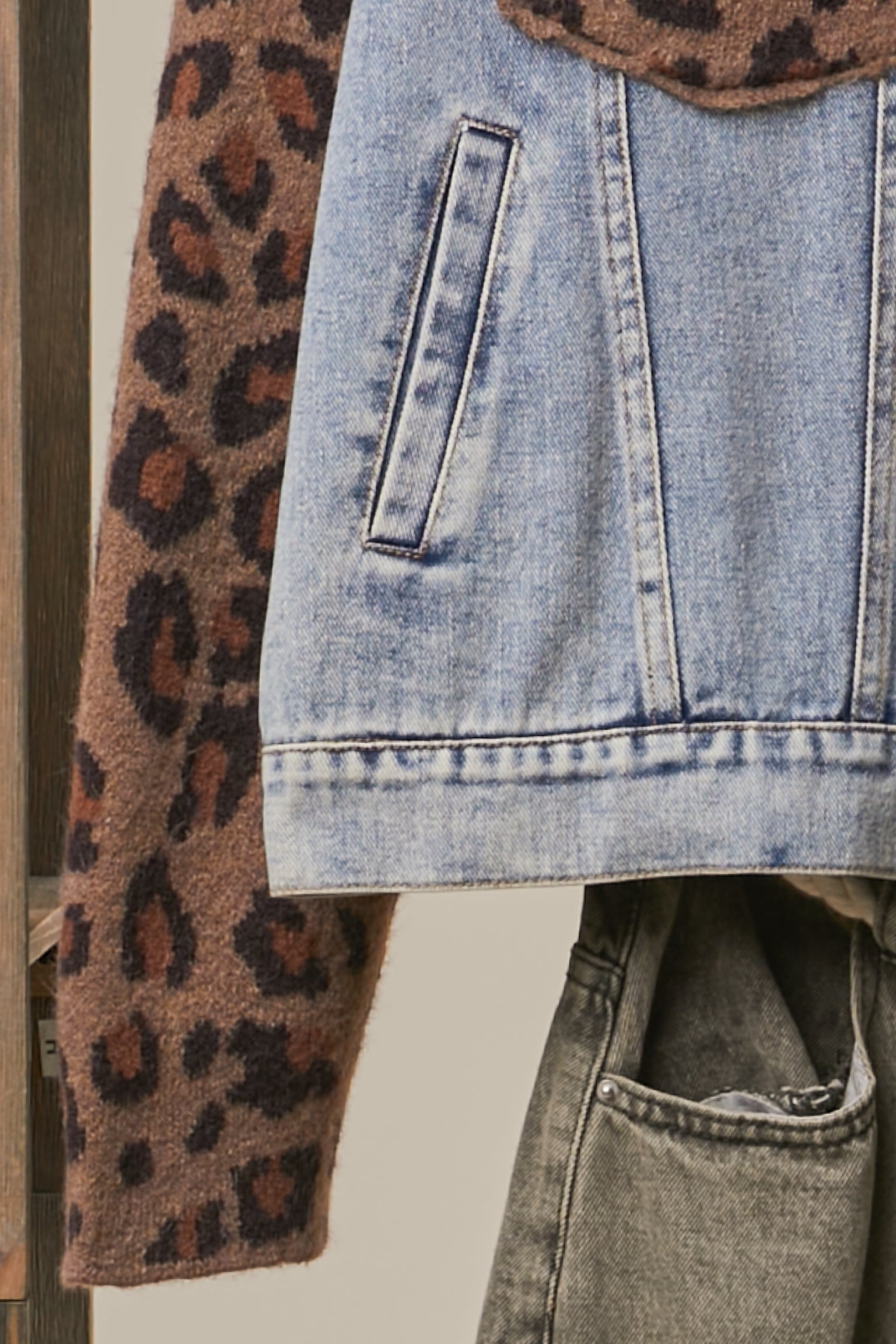 Double-Take Animal Print Hooded Denim Vest