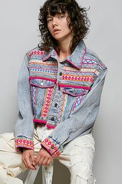 Electric Rodeo Hand-Embroidered Beaded Denim Jacket