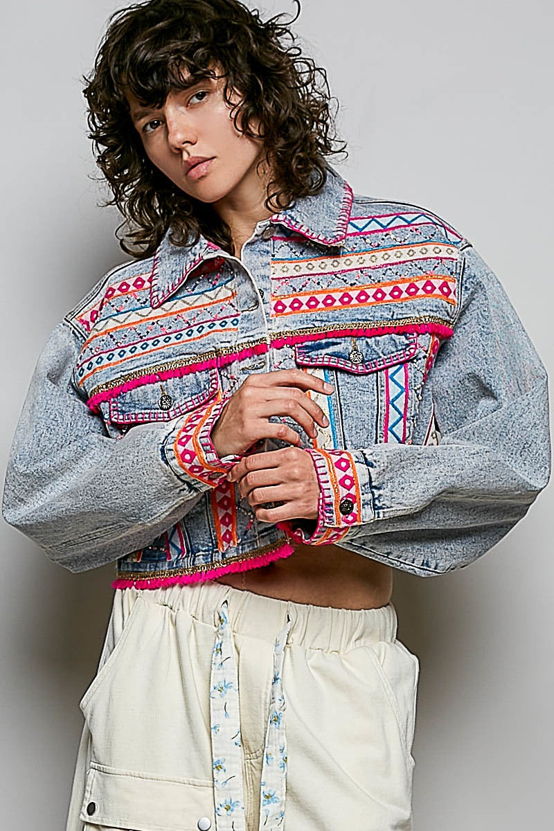 Electric Rodeo Hand-Embroidered Beaded Denim Jacket