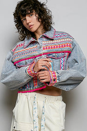 Electric Rodeo Hand-Embroidered Beaded Denim Jacket