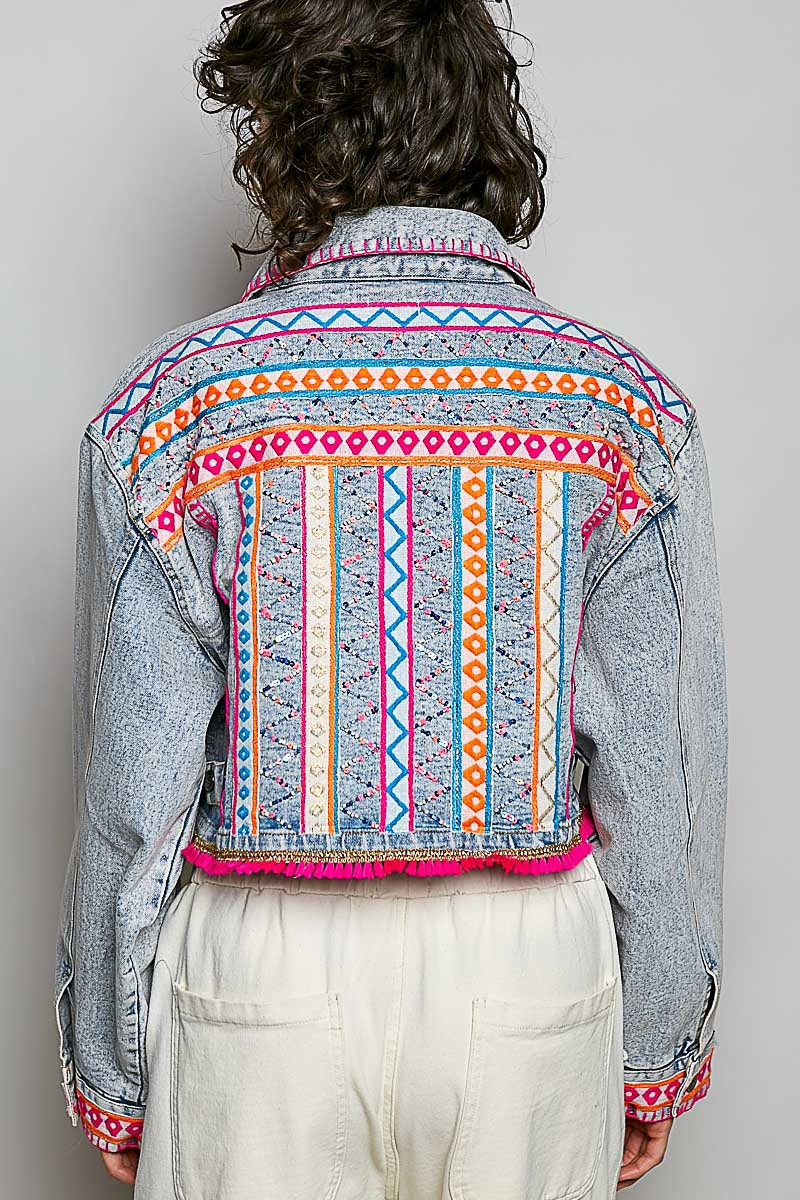 Electric Rodeo Hand-Embroidered Beaded Denim Jacket