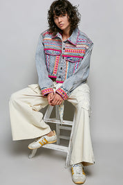 Electric Rodeo Hand-Embroidered Beaded Denim Jacket