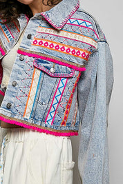 Electric Rodeo Hand-Embroidered Beaded Denim Jacket