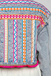 Electric Rodeo Hand-Embroidered Beaded Denim Jacket