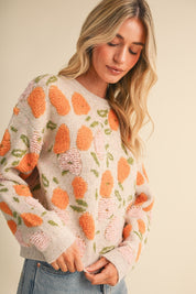 Elsinore Fuzzy Texture Floral Knit Sweater