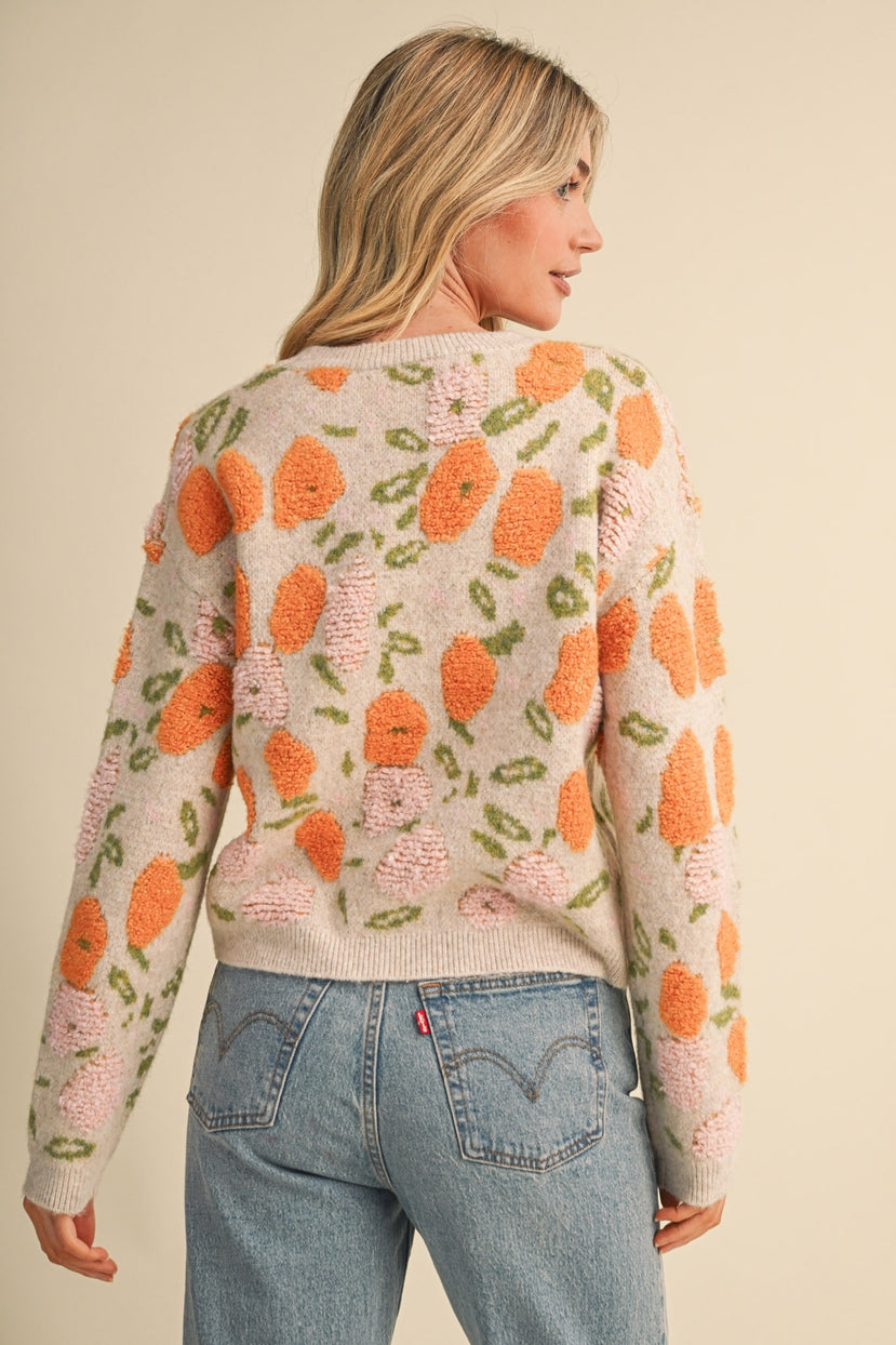 Elsinore Fuzzy Texture Floral Knit Sweater