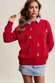 Evergreen Embroidered Christmas Sweater