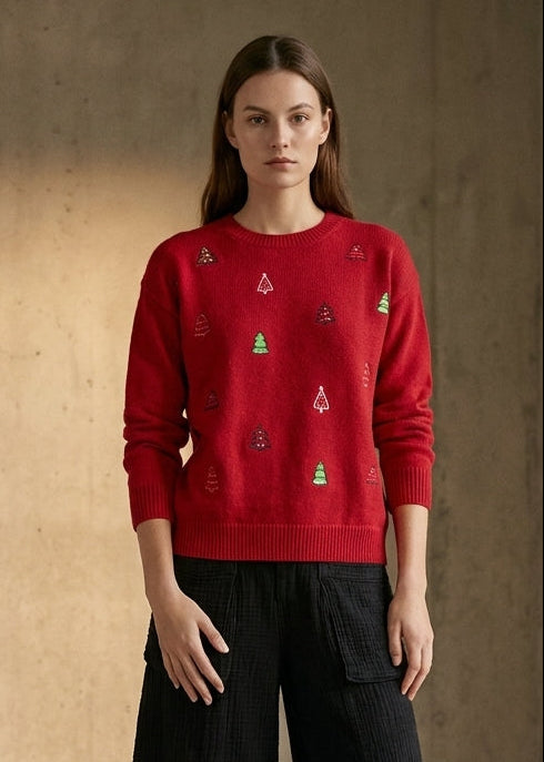 Evergreen Embroidered Christmas Sweater