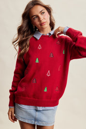 Evergreen Embroidered Christmas Sweater