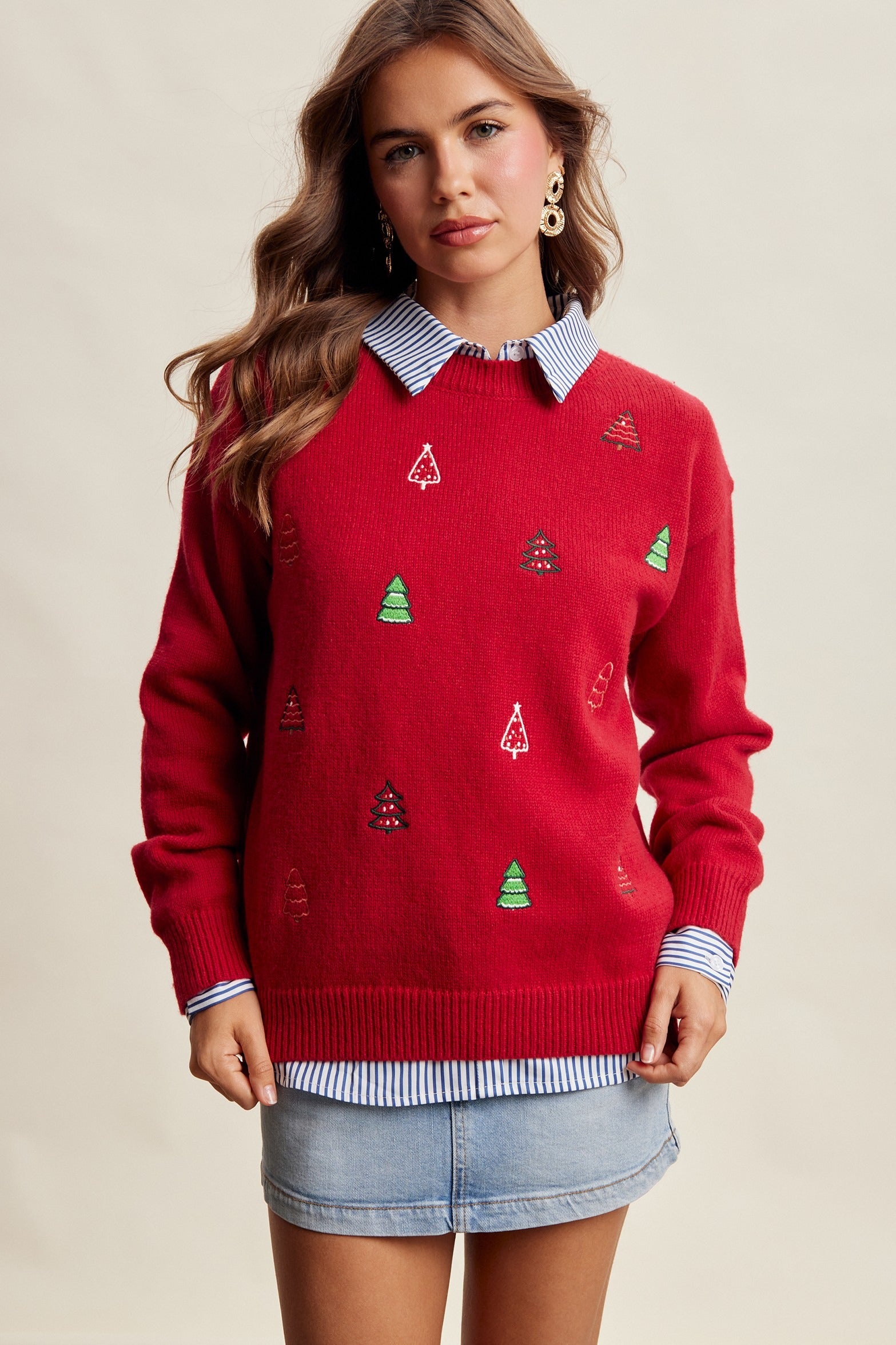 Evergreen Embroidered Christmas Sweater
