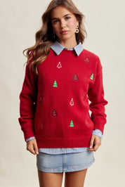 Evergreen Embroidered Christmas Sweater