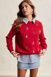Evergreen Embroidered Christmas Sweater