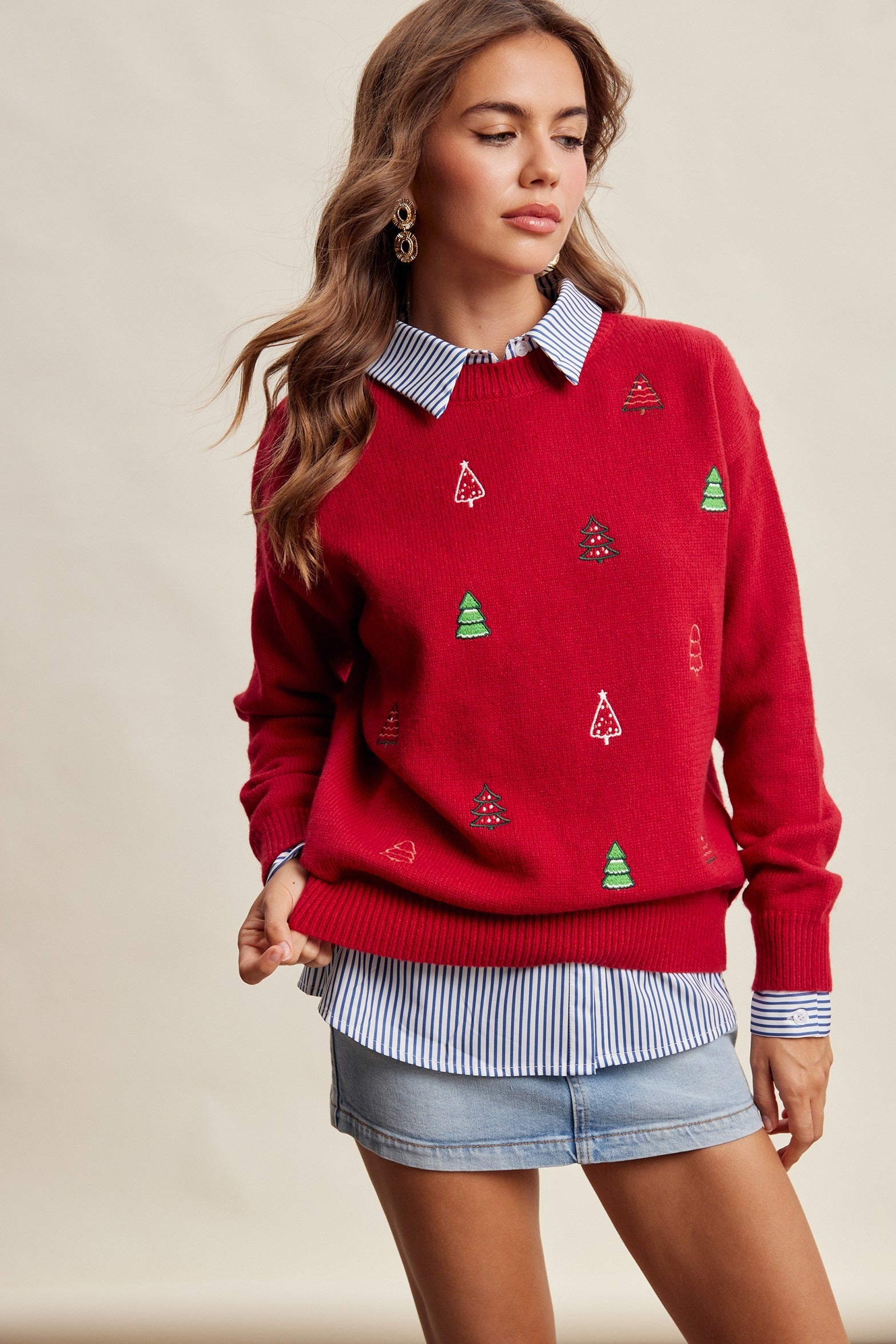 Evergreen Embroidered Christmas Sweater