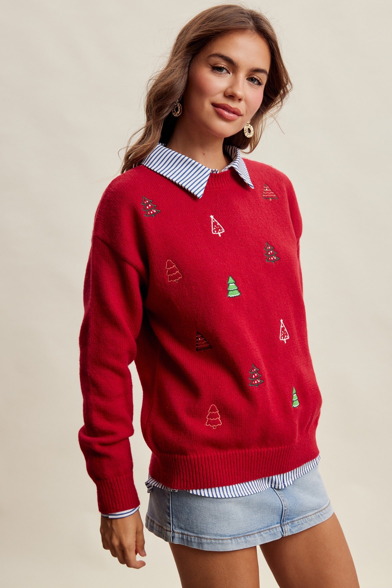 Evergreen Embroidered Christmas Sweater